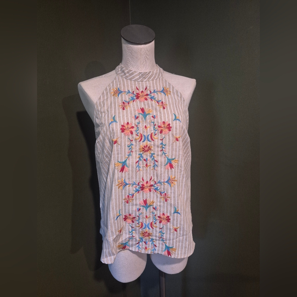 Savanna Jane Floral Embroidered Striped Blouse